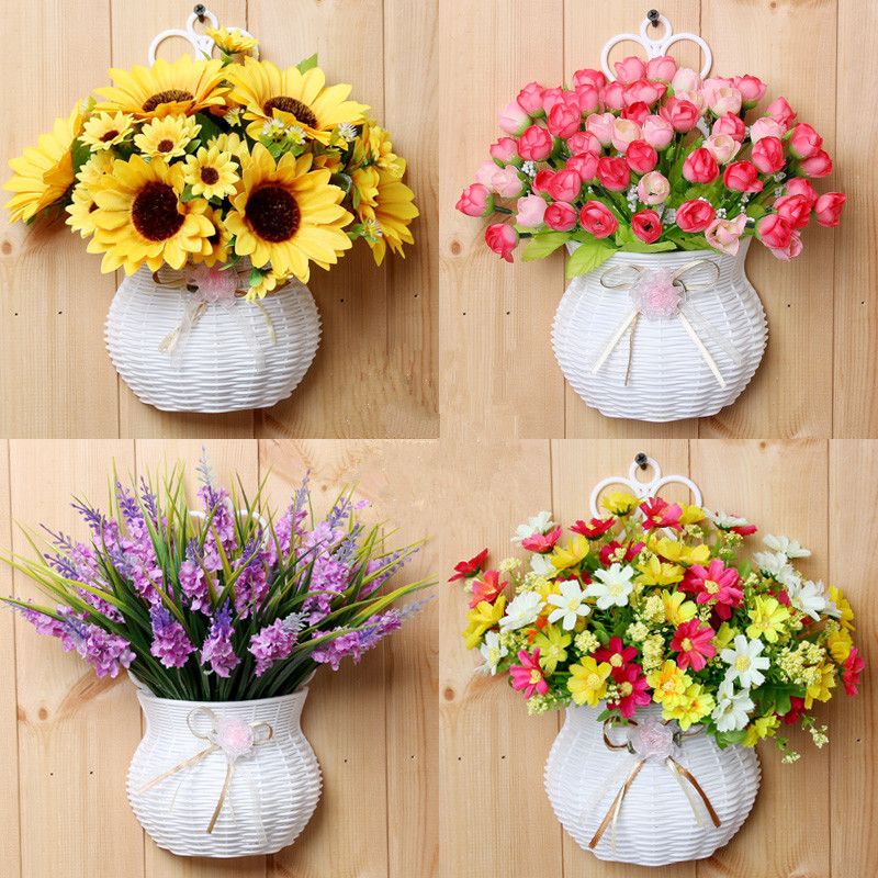 plastic hanging baskets with artificial flowers