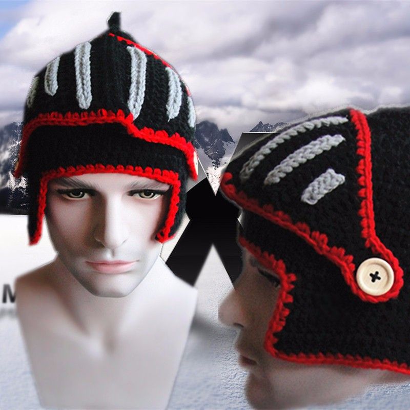 2017 New 2016 Winter Roman Knight Helmet Hats Unisex Handmade Knitted