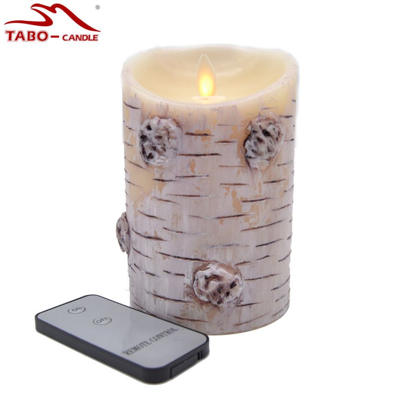 Luminara Birch Bark Flameless Led Candle Realistic Effect With Remote