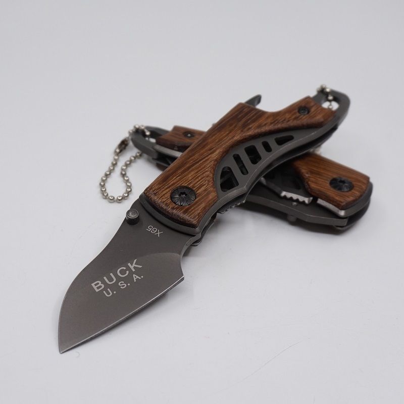 Small Buck Knives X65 Titanium Folding Pocket Knife 5cr15mov Wood