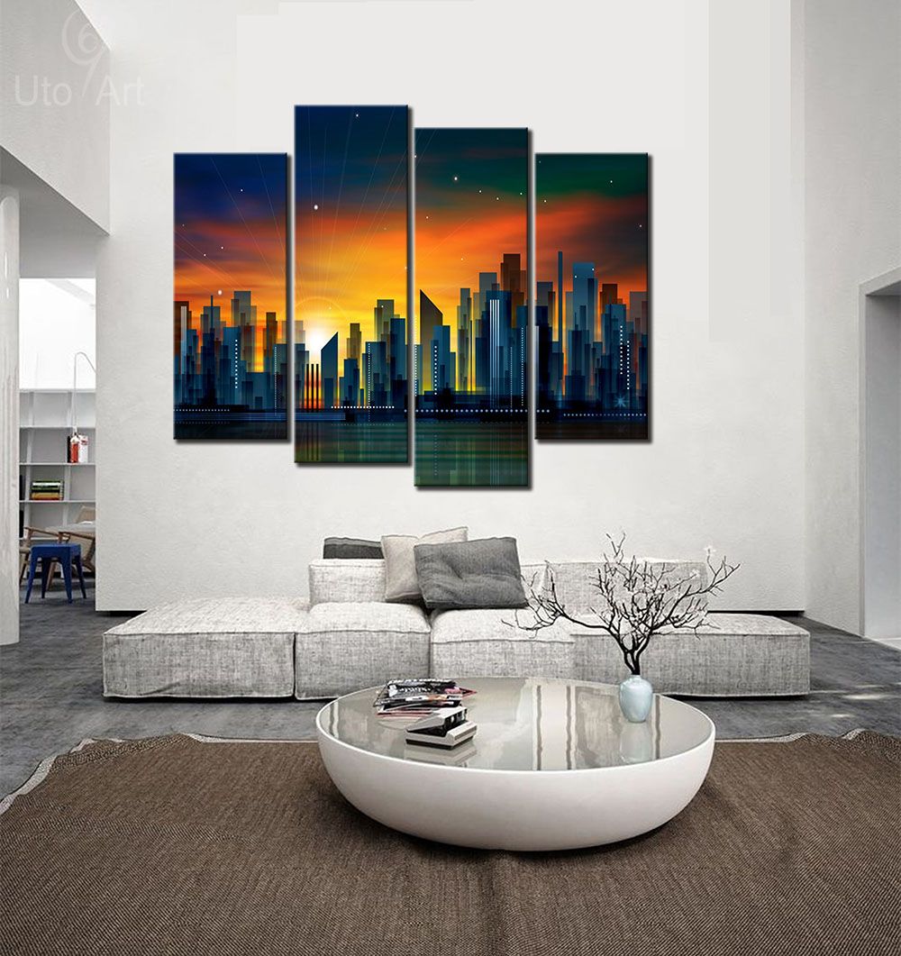 Modern Art Wall Decor Painting Sunset City Abstract Canvas