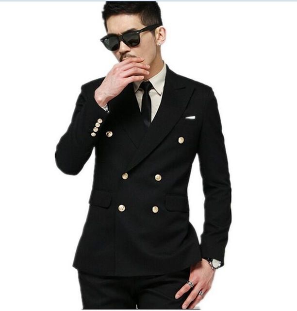 2018 Wholesale Latest Coat Pant Design 2016 Black Slim Fit Double Breasted Wedding Groom Suit