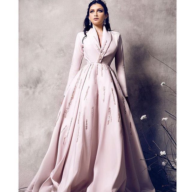 light pink long sleeve gown