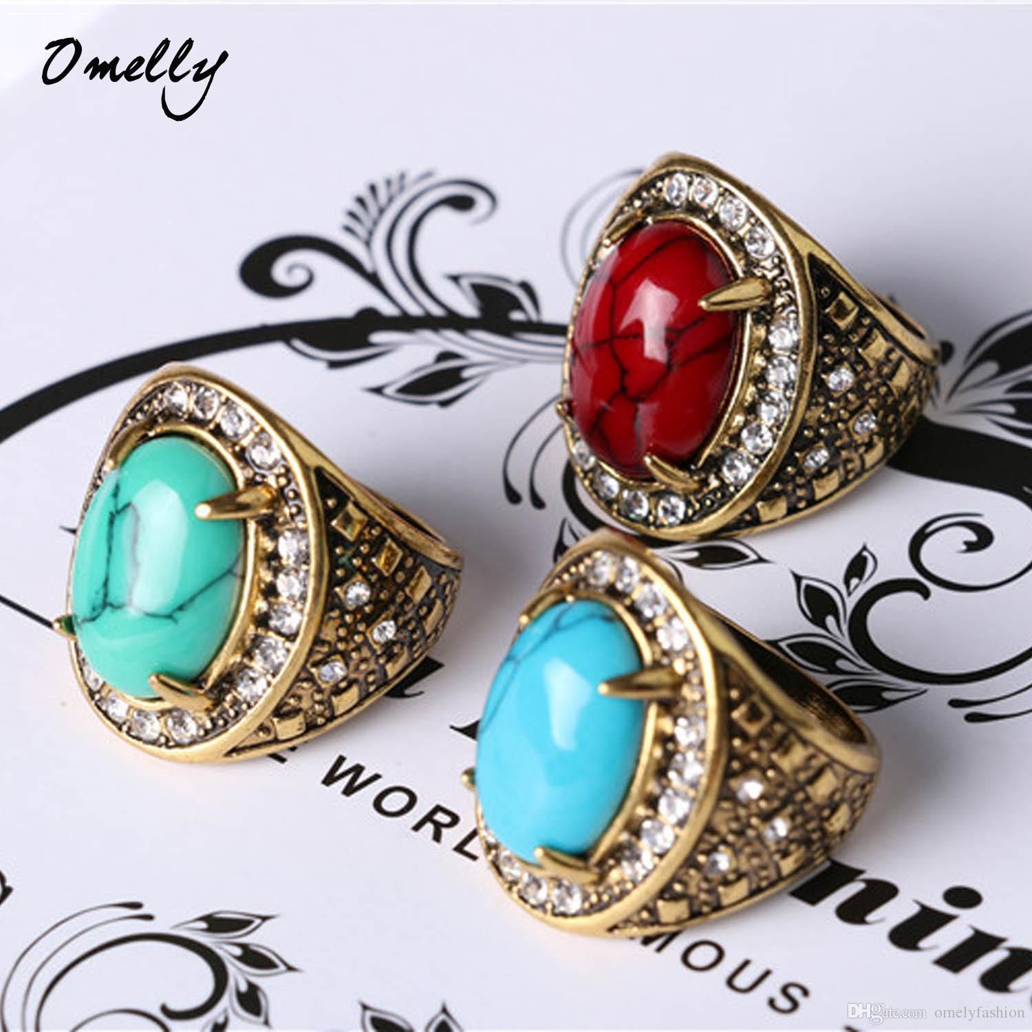 Best New Arrival Luxury Mens Ring Gold Plated Turquoise Gemstone Ring For Men Antique Vintage ...
