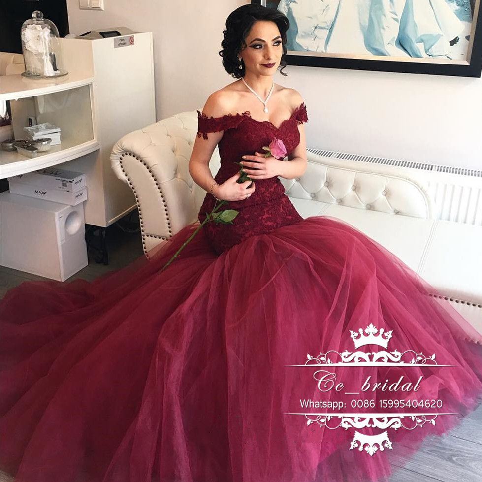 Elegant Cap Sleeve Burgundy Evening Dresses 2017 Luxury Lace Applique