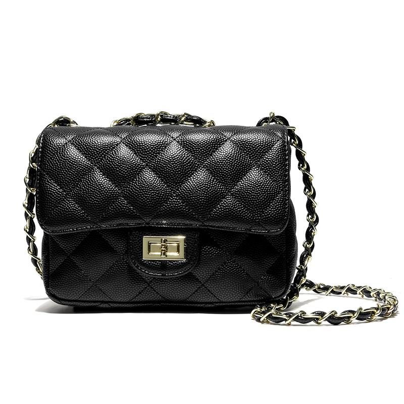 Fashion Casual Lady Small Black Shoulder Bag Classic Quilted Plaid
