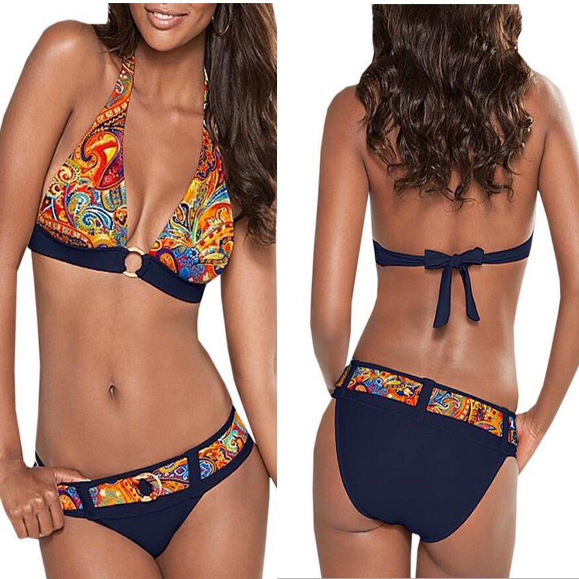 2017 Padded Swimsuit Cover Belly Low Waist Straps Swimwear Halter