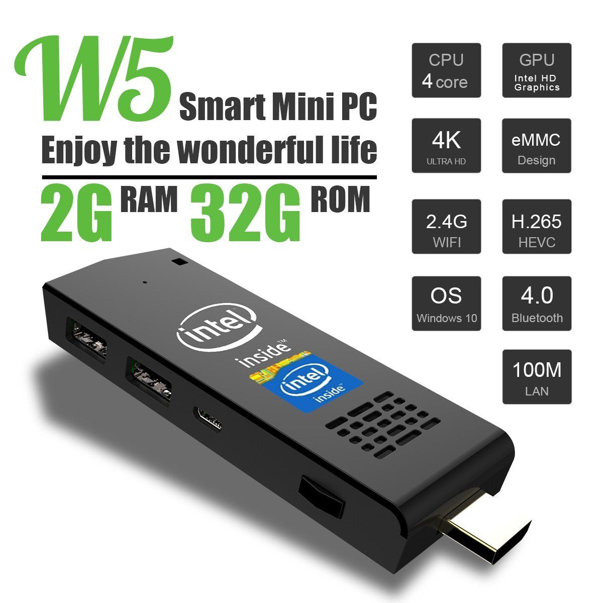 W5 Mini Pc Windows 10 With Bing Computer Stick Intel Z3735f Quad Core 1