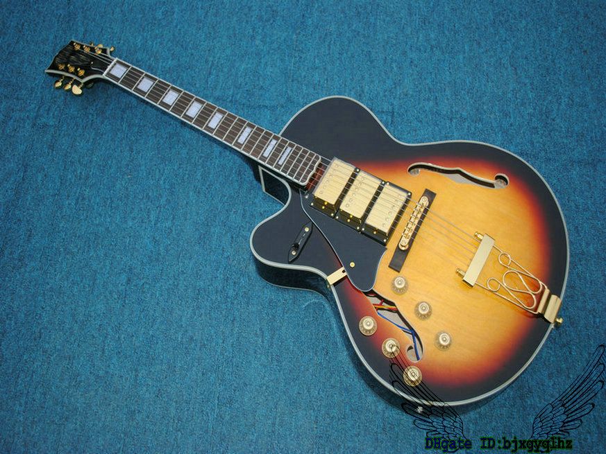 Left Handed Guitars Vintage Sunburst 3 Pickups Jazz Guitar Gold