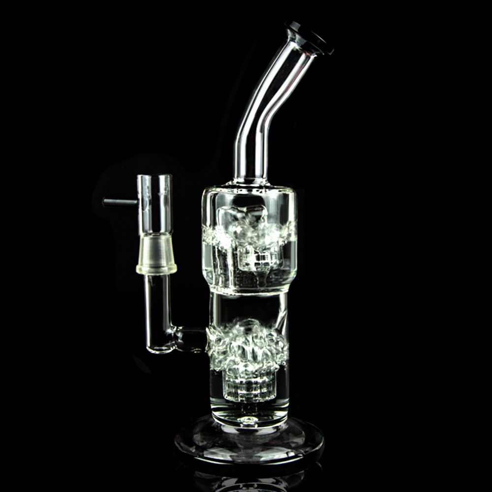 Discount Cool Quality Glass Water Pipes With Double Stereo Percs Two Functions Bongs Oil Rigs