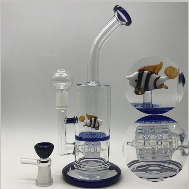 2017 Glass Bongs Water Pipes Bong Thick Beautiful Fish Double