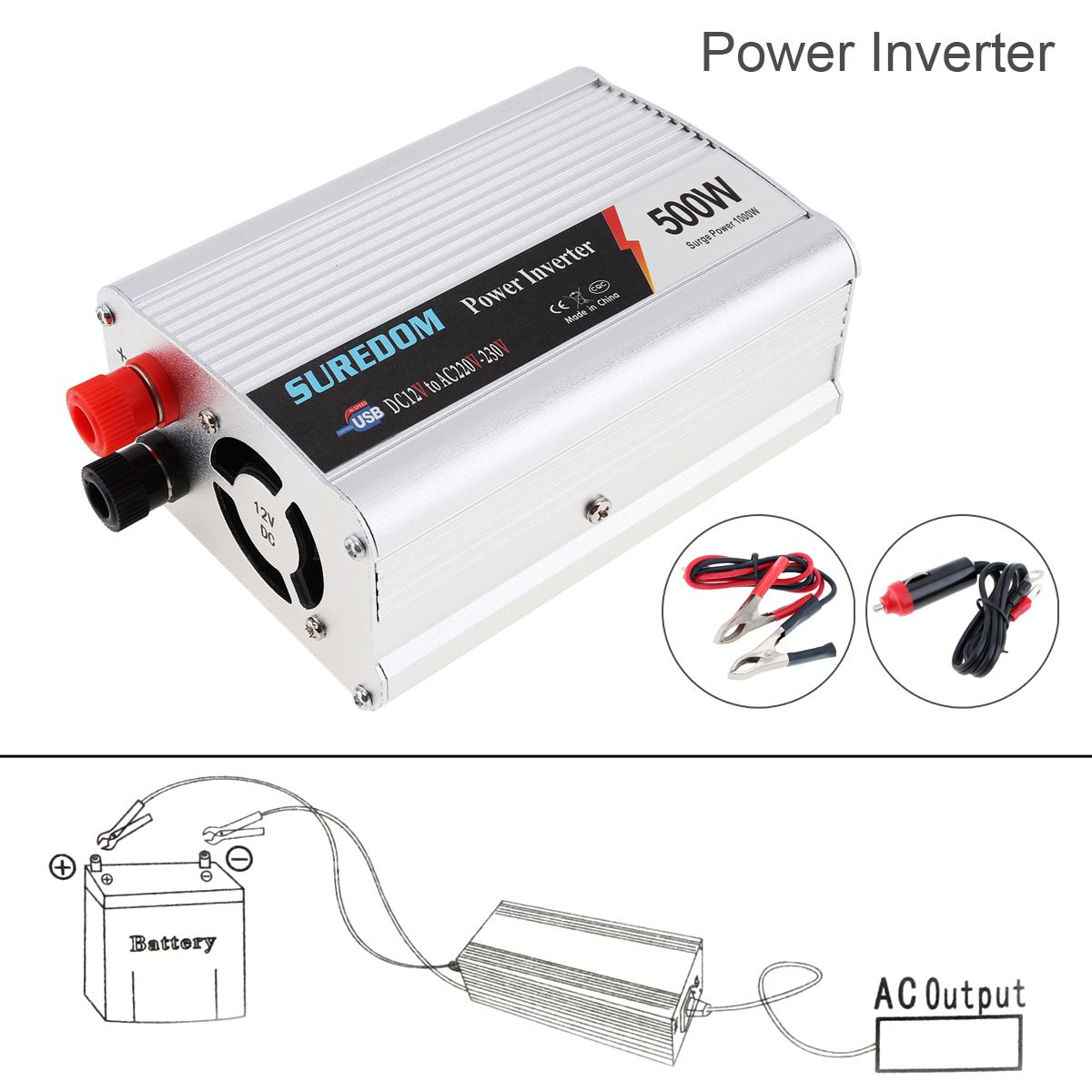500W DC a AC Convertidor de corriente DC 12V a 110V 220V AC Inversor autom/ático de autom/óvil Transformador con adaptador USB doble para autom/óvil Color: rojo
