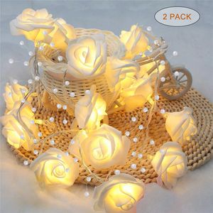Guirnalda de 1,08 M y 10 LED, ramo de flores artificiales, lámparas de cadena, luces rosas de perlas de espuma para el Día de San Valentín, decoración de boda y Navidad