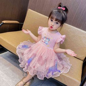 1 2 3 4 5 ans bébé filles robe été mignon dessin animé maille mode petite princesse robe cadeau d'anniversaire enfants vêtements G220506