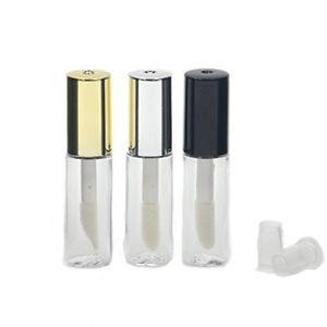 Envases de brillo de labios transparentes vacíos de 1,2 ML, tubos, viales, botellas, cuerpo transparente, tapa negra brillante, punta de cepillo, varita aplicadora para bricolaje