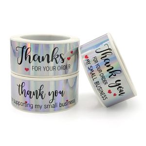 Holographic Thank You Bag and Box Gift Sealing Sticker Labels, Rainbow Self Seal Packing Homemade DIY Packaging Stickers, 1 x 3 Inches