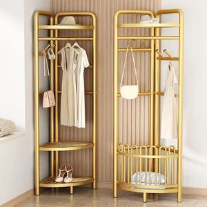 5-Layer Corner Coat Rack with Wheels, Luxury Belt Wheel Can Move, Bedroom Floor Light, Doorway Hanger, Against the Wall