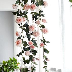 1 8M Fleurs Artificielles Australie Vigne Soie Rose Rose Blanc Rouge Floral pour la Décoration De Mariage Vignes Suspendus Garland Home Decor292M