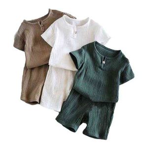 1-8Year Baby Boy Girls Conjuntos de ropa 2022 Summer Toddler Cotton T-shirt + Shorts Lino Retro Kids Outfits Ropa para niños Trajes G220509