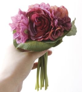 1 Bouquet Roses Dahlias Fleurs Artificielles En Gros Automne Vivid Fake Feuille Mariage De Mariée bouquet Accueil Parti Décoration Haute Qualité