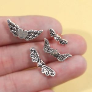 1 boîte 6 styles perles d'aile Angel Fairy Wings Charm Alloy Spacer Perle Antique Silver pour bijoux Faire de Noël Crafts de bricolage