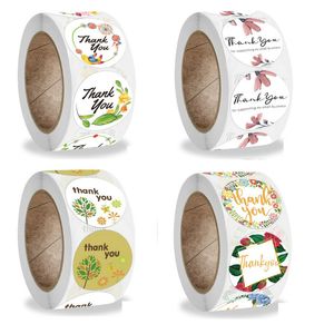 Pegatinas adhesivas coloridas redondas de 1 pulgada y 2,5 cm, sello decorativo para sobres con flores de agradecimiento, rollo de etiquetas adhesivas de 500 Uds.
