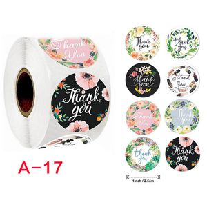 1 inch 500 stks/rol Ronde Bloemen Dank U Stickers 1 inch voor Bruiloft Gunsten en Party Handgemaakte Tags Envelop Seal Briefpapier Sticker