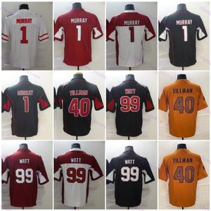 1 Kyler Murray Football Jerseys 40 Pat Tillman 99 J.J.Watt noir blanc rouge cousu