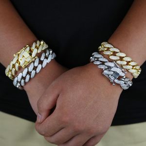 1 nouvelle mode or blanc 18mm classique cubain lien chaîne glacé Bling Pulseira Cz Bracelet pour femmes hommes Hiphop bijoux cadeau