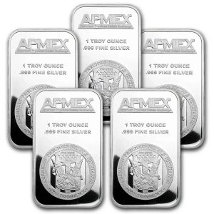 Barre d'argent Apmex de 1 once, lot de 5 barres de pièces de monnaie des États-Unis