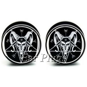 1 paire de bouchons d'oreille Baphomet jauges noir acrylique vis ajustement bouchon d'oreille tunnel de chair piercing bijoux PSP05452604