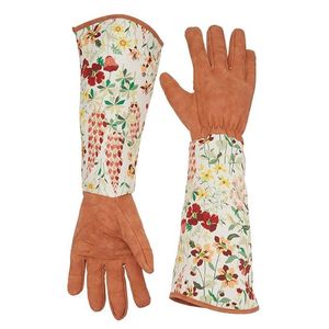 1 par de guantes de jardinería con estampado floral Guante de manga larga de cuero sintético para mujer Manopla de limpieza antideslizante para el hogar 201021