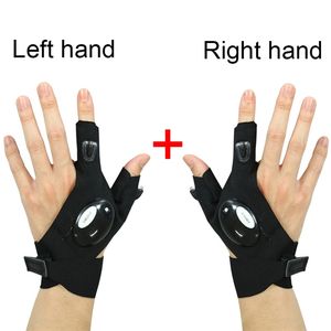 1 Pair Outdoor Magic Strap Fingerless Night Light Waterproof Fishing Gloves with LED Flashlight Rescue Tools 220624