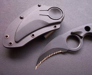 Karambit 440C de alta calidad, hoja dentada negra, mango de plástico ABS de espiga completa, cuchillas fijas, cuchillos de garra, cuchillo táctico con Kydex