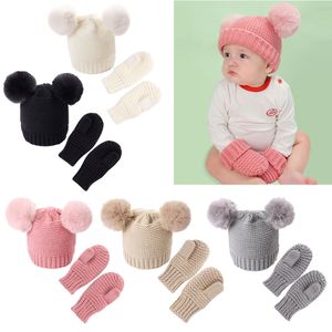 1 ensemble unisexe enfants filles garçons bébé infantile hiver chaud crochet tricot chapeau bonnet capmittens solide ensemble bébé gants accessoires