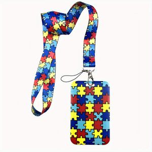 Lot de 30 cordons de puzzle pour autisme avec porte-badge d'identification pour la sensibilisation à l'autisme, porte-clés avec support d'identification vertical et étui d'identification à fermeture éclair, idéal pour les enseignants et les infirmières