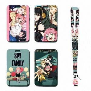 1 Establecer cajas de tarjetas de cartas de Spyxfamily de anime japonesa Lanyard Lanyard Cosplay Insignia de identificación de tarjetas de identificación de cuello Keychains Anya D6lu#