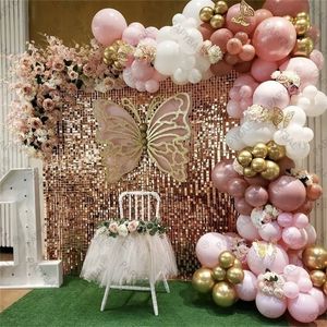1 juego Retro rosa blanco globos arco guirnalda Kit 3D pegatina Diy decoración para boda cumpleaños fiesta suministros 220523