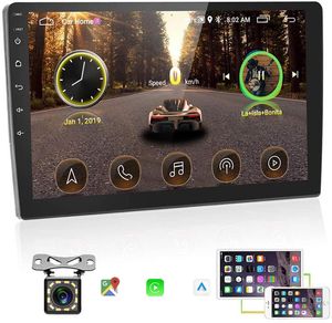 Android Doble 10.1 pulgadas Estéreo para automóvil Carplay inalámbrico Android auto 2G + 32G Monitor de pantalla táctil Compatible con Bluetooth, WiFi, GPS, FM, SWC + Cámara trasera Micrófono externo