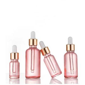 10-100ML Rose Verre Huile Essentielle Parfum Flacons compte-gouttes Flacon compte-gouttes avec bouchon en or et dessus en caoutchouc blanc SN6233