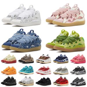 Lanvin Leather Curb Sneakers Luxury Designer lanvins Shoes lanvine Calfskin Denim Blue Pink Embossed Mother Child【code ：L】lavins Trainers Sneakers