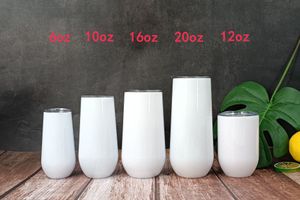 10/12/16 / 20oz Sublimation Tumbler à vin droit Tasses en acier inoxydable vierges avec couvercle Blanc Double paroi Bouteille sous vide isolée en forme d'œuf DIY Tasses à café au lait d'eau