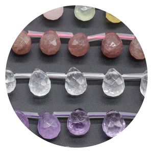 10 * 14 mm Stone Natural Rose Crystal en forme de goutte à facettes Perles en vrac perle pour les femmes faisant des bijoux de bricolage Un collier a environ 27 perles