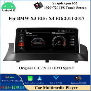 Lecteur DVD de voiture 10,25 pouces Android 12 pour BMW X3 F25 X4 F26 2011-2017 Qualcomm 8 Core Stéréo Multimédia GPS Navigation Bluetooth WIFI CarPlay Android Auto