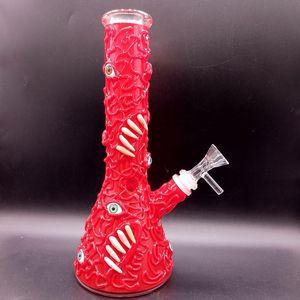 10,5 pouces de type droit en verre rouge bong à eau narguilés avec motif Cool Eye 18 pipes à fumer femelles