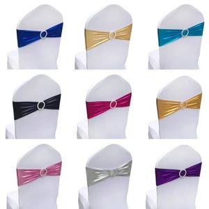 10/50 / 100pcs Spandex Elastic Chair Sash Band with Buckle for Wedding Banquet Party Decor Metallic Gold Silver Chair Knot Bows 231227