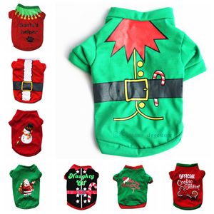 10 Color Christmas Chiens Chemises Chemises pour animaux de compagnie Vêtements Chichel Vêtements Soft Respirant Chiot Chemise imprimée T-shirt Vêtements de chat pour petits chats de chien Cosplay Santa Claus XS A58