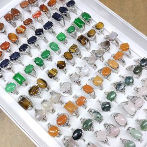 10 colores Moda anillos de piedra natural solitario Anillo adornos de mano Estilos mixtos Regalo de joyería