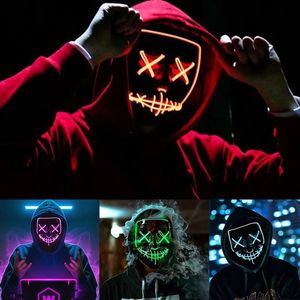 10 colores Scary Halloween Mask LED Light up Masquerade Cosplay Glowing in The Dark Face Masks Disfraz 3 modos de iluminación Carnival Festival Party para hombres, mujeres y niños