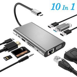 10 en 1 Usb Type C Hub station d'accueil usb-C vers Gigabit Ethernet port HDTV/VGA audio PD ordinateur HUB